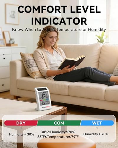 BALDR Indoor Thermometer Hygrometer, Solar Power with Battery Backup, Large Display, Daily Max/Min & Comfort Indicator Humidity Meter | Solar & Battery Dual Power |No Setup or App Required |Clear Comfort Level Indicator |Flexible Desk or Wall Placement -