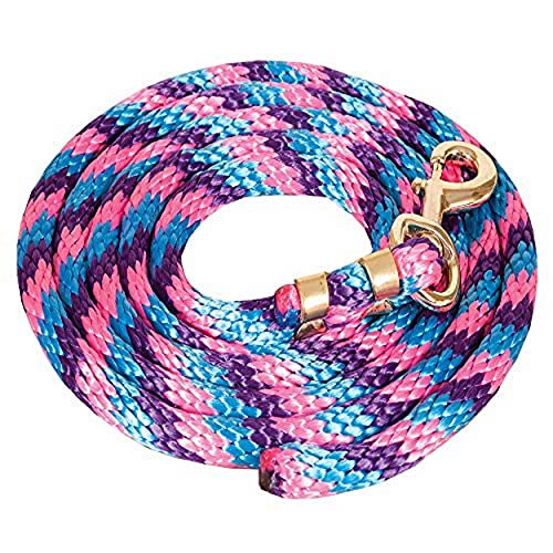 Mustang Poly Lead Rope 9ft. with Bolt Snap - color: Turq/Hotpink/Ppl