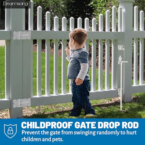 36" Heavy Duty Cane Bolt Gate Drop Rod Fence Hardware Ground Latch Stopper | for Wood/PVC/Vinyl/Metal Fences Gates, Double Doors, White Solid Steel -2 Pack - size: 36 Inch