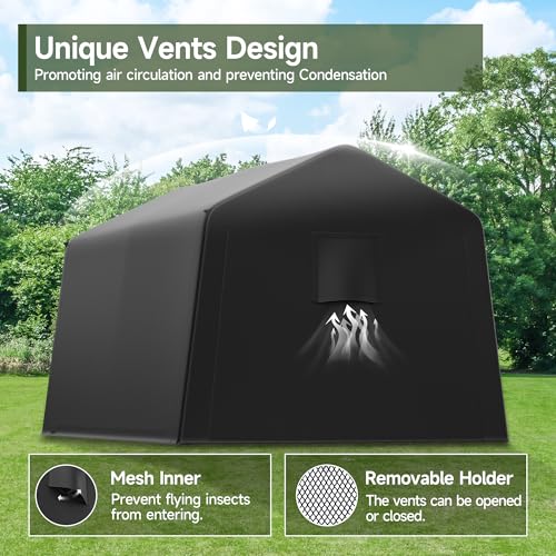 Real Relax Portable Storage Shed 8 x14 FT | Heavy Duty Outdoor Carport Canopy with Rolled up Zipper Door for Bikes, Motorcycles, Outdoor Tools