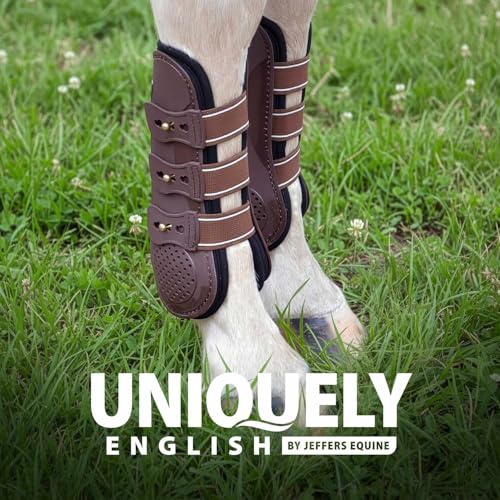 Jeffers Equine Uniquely English Tendon Boots - Open Front Horse Boots, Training Equipment, Protective Gear & Leg Protection for Jumping, Dressage, Training & Travel - color: Brown, size: Large