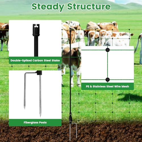 Electric Fence Netting, 35.43" H ×164 L' Portable Livestock Fencing for Sheep, Cattle, Net Fencing Kit with 14 Posts Double Spiked, Movable Poultry Netting for Backyards, Homesteaders, Farms Ranches - size: 164 * 35.43