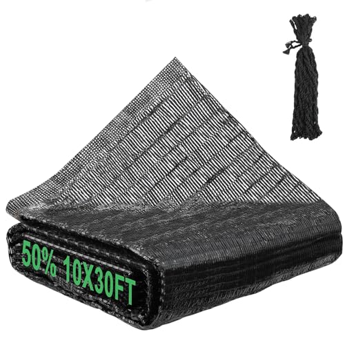 Bigmeta Cuttable Shade Cloth for Garden | 10x30FT 50% UV-Resistant Mesh Tarp with Rope, Black Sun Cover Net for Patio Greenhouse Raised Beds Plants - size: 10X30FT