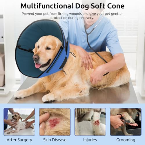 Soft Dog Cone Collar, Dog Cones for Large Dogs for Wound Care | Cone for Dogs to Stop Licking After Surgery, Adjustable Elizabethan Collar for Pet to Prevent Licking Wounds, Blue L - color: Blue, size: L