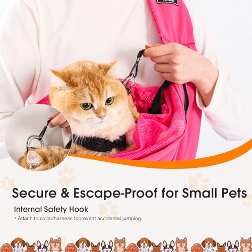 Dog Sling Carrier for Small Dogs & Cats 5-20 lbs, Adjustable Depth | Breathable Air Mesh Puppy Sling, Water-Resistant Travel Bag, Double Safety Leash, Machine Washable, Hands-Free Pouch, Fuchsia - color: Fuchsia