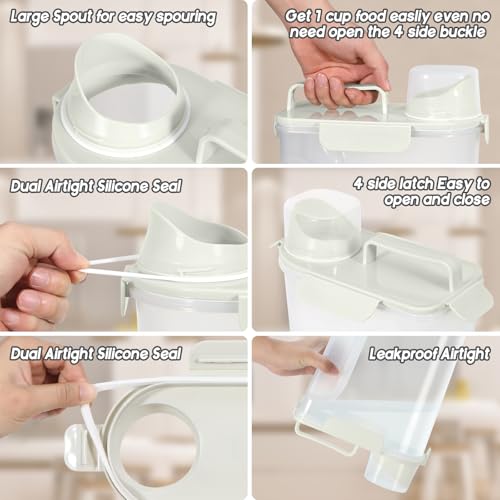 LEAWALK 5Lbs Dog Cat Storage Container Portable with Upgraded Large Spout and Cup, Plastic Pet Food Dispenser for Small Animal Kibble, Bird Seed, Oatmeal, Rice, Flour, Brown Sugart -Elegant White - color: Elegant White, size: 5L-1pack