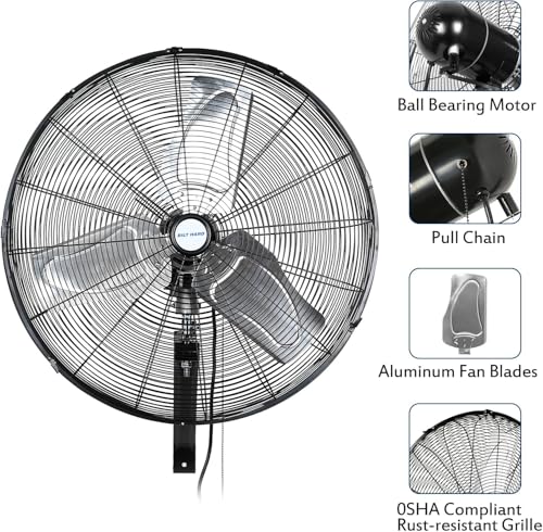 BILT HARD 6500 CFM 24in. High Velocity Industrial Wall Mounted Fan, 3-Speed Oscillating Heavy Duty Air Circulator for Commercial Use, Garage, Warehouse, Factory and Jobsite - UL Listed - size: 24 in.