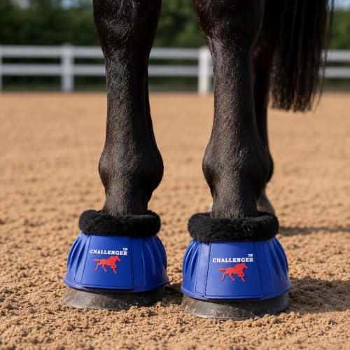 CHALLENGER Horse Training Ribbed Rubber Hoof Impact Overreach Protection Fleece Lined Bell Boots 41HI01 - color: Navy, size: Medium