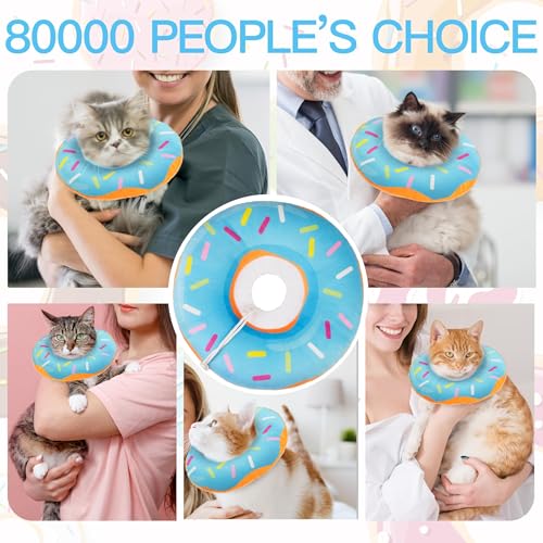 Cat Cone Collar Soft, Cute Cat Donut Collar After Surgery, Adjustable Kitten Recovery Cones to Stop Licking, Lightweight Neck Elizabethan Collars for Cats Kittens (Blue, Small) - color: Blue, size: Small