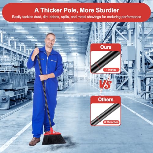 Heavy Duty Broom Commercial Indoor/Outdoor Broom 55Inch | with Stiff Bristles for Garage, Patio, Kitchen, Sidewalk, Wood, Tile, Concrete, Home cleaning（black and red） - color: Black and Red