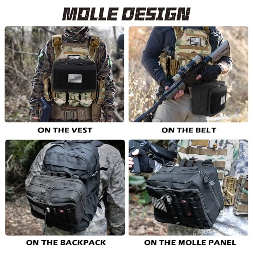 Jueachy Tactical Molle Pouch Large Admin Bag Utility Tool Pouches Molle Attachment EDC Pouches Expandable Molle Accessories Organizer Medical Pocket U.S.A Patch Included - color: Black Laser Cut