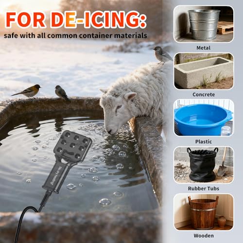 120V 800W Pond De-Icer and Chicken Water Heater for Livestock Tank Heater, Featuring Power-Off Protection, Overheating Protection, GFCI Plug & 9.2FT UL Approved Cord - size: 800 Watt