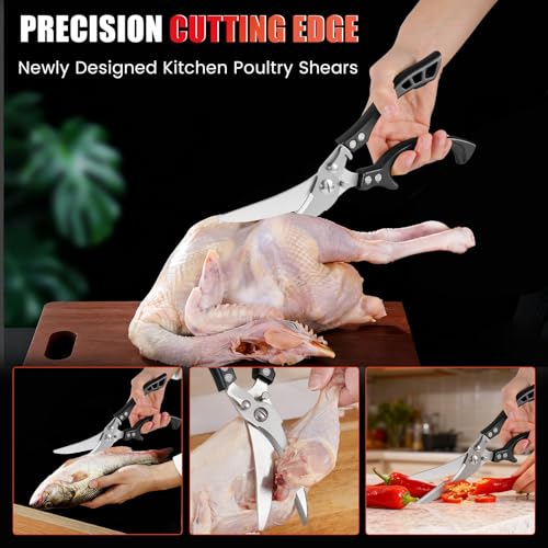 ANDONG Heavy Duty Kitchen Scissors, Professional Poultry Shears, Cooking Utensils, Black - color: Black Grey