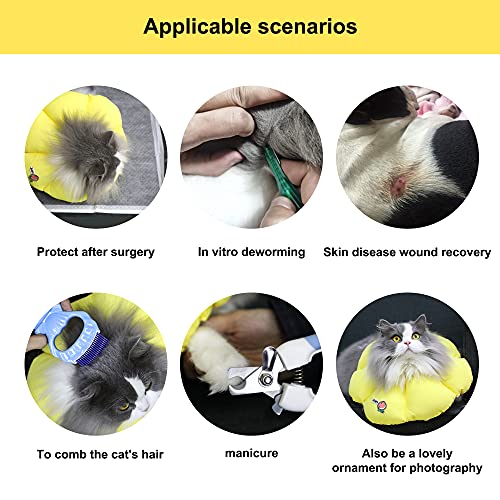 HiDREAM Cat Cone Collar,Cute Waterproof Elizabethan e Collar for Cats,Anti-Bite Lick Wound Healing Safety Cat Recovery Collar,Yellow Flower All-Season Style - color: Yellow flowers, size: Small