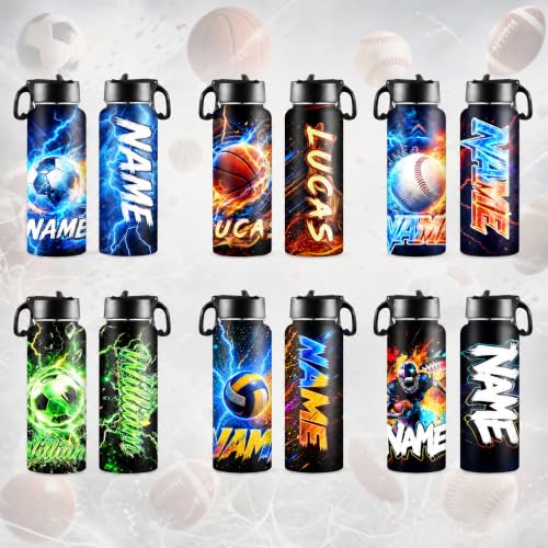 Custom 18oz Kids Water Bottle with Name, Cool Funny Sports Theme Insulated Bottle, Suitable for Boys Girls, Soccer Basketball Football Baseball - color: Color 05