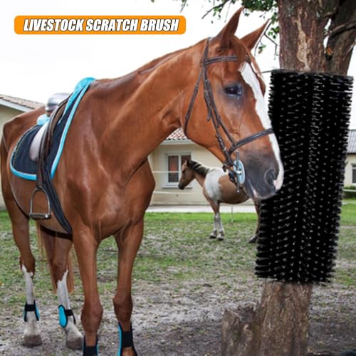 4pc Livestock Scratch Brushes, 20'' x 7.3'' Heavy Duty Cow Scratcher Wall Mount, Flexible Anti-Itch Grooming Tool for Cattle, Goat, Horse Grooming Supplies with Screws and Nuts - color: black