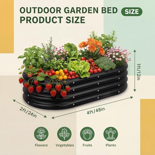 Land Guard Galvanized Raised Garden Bed Kit, Galvanized Planter Raised Garden Boxes Outdoor, Oval Large Metal Raised Garden Beds for Vegetables(Grey)4×2×1ft(1pcs) - color: 2-grey, size: 4×2×1ft(1pcs）