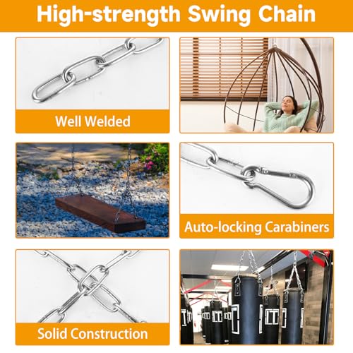 CYEAH 6 Pack Stainless Steel Outdoor Fence Gate Chains, 5/32 inch Gate Chain Lock for Outdoor Fence, 3.28 Ft Chain Link with Double-Ended Carabiners for Outdoor Fence and Metal Gates