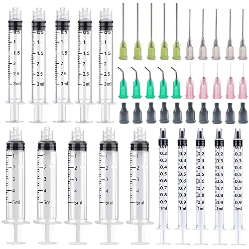 15 Pack 1ml, 3ml, 5ml Measuring Dispenser with14ga, 16ga, 18ga, 20ga Dispensing Accessories and Caps. Measuring and Refilling, Glue Applicator or Oil. - size: 15 Pack