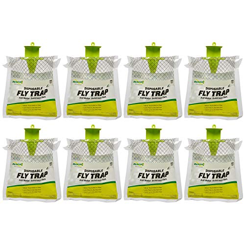 RESCUE! Outdoor Disposable Fly Trap – Hanging Fly Catcher with Attractant Bait, Fly Bag for Patio, Yard, Trash & Farm Areas – Easy-to-Use Outdoor Fly Control - 8 Traps