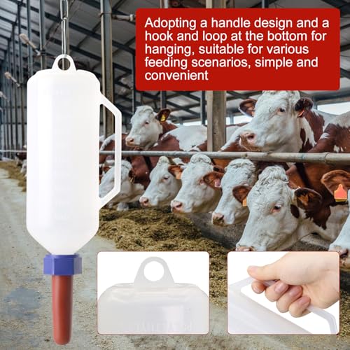 1 Quar Calf Nursing Bottle with Rubber Screw-On Replacement Nipple | Leak-Free Hanging Calf Milk Feeder Bottle with Handle, Livestock Feeding Supplies for Newborn Calves, Lambs, Goats, Cows