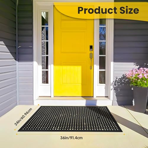 24"x 36" Rubber Floor Mat, Non-Slip Rubber Floor Mat Heavy Duty Mats for Outdoor Restaurant Kitchen Bar (Black) - size: 24"L x 36"W x 0.4"Th