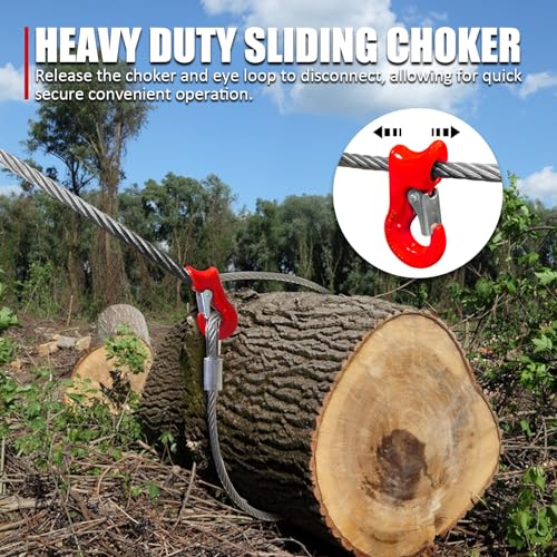 Single Leg Wire Rope Sling, 1/2" x 12' Log Choker Cable Rigging | 10.3T Capacity, EIPS 7x19 IWRC, Flemish Loop & Turnback Eye w/Thimbles, 2 Forged Metal Sleeves, Sliding Choker Hook Design - size: 1/2"x12'(10.3Ton)