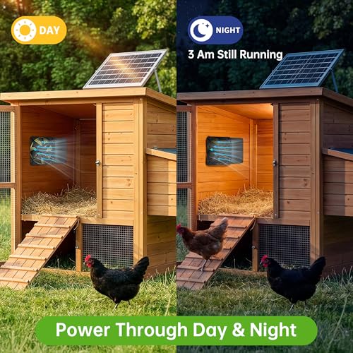 ropelux Solar Exhaust Fans with 15000mAh Battery & 2 Timers, Single Fan | Solar Powered, 24/7 Operation, Airflow Cooling Ventilation, for Chicken Coop,Greenhouses, Dog Houses, Attics, Sheds, Cabins - size: Single Fan