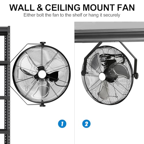 18" Industrial Wall Mount Fan, 4300 CFM 3-Speed High Velocity Wall Fan with Full-enclosed Motor, Heavy Duty Metal Barn Fans for Commercial, Warehouse, Workshop and Garage, 2-Pack - size: 18 in. 2 Pack