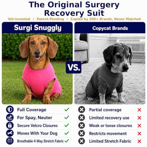 Surgi Snuggly Dog Surgery Recovery Suit, Cone Alternative, Spay/Neuter SL | Dog Recovery Suit for Dogs — Veterinarian-Invented Surgical Suit & Recovery Onesie with Easy Bathroom Access After Surgery - color: Princess Pink, size: Small Long (L-12"-15" | G-