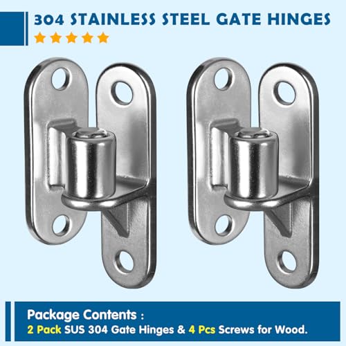 Gate Hinges Heavy Duty Gate Hinge, HAGWARE SUS304 2 Packs Fence Gate Hinges with 8pcs Wooden Screws, Wall Mount Gate Hinge for Wooden Fence with 5/8'', Farm Gate Heavy Duty Wood Fence - color: 2Pack(4pcs)with 8 screws