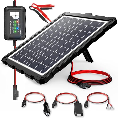 POWOXI 20W 12V Solar Battery Charger Trickle Maintainer Kit for Car | Smart Charge Controller | USB charging cable | Waterproof | Intelligent Safety Protections | for Boat, Marine, RV, Automotive - color: ABS Solar 20W-1