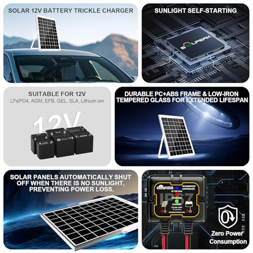 Solar Panel Kit 10W 12V Waterproof Solar Battery Trickle Charger | Solar Battery Maintainer + Smart MPPT Controller + Adjustable Mount Bracket for Boat Car RV Motorcycle Marine Automotive - size: 10W