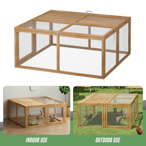 Portable Folding Chicken Coop Rabbit Hutch, Small Animal Playpen with Top & Side Doors for Chickens, Rabbits, and Poultry, 45.5 x 42.5 x 20 inch Natural