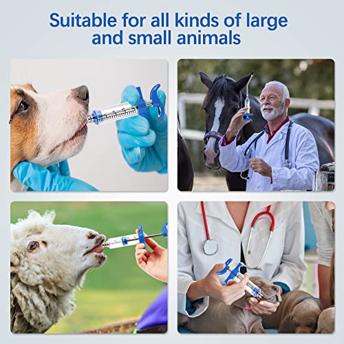 2 Pieces Syringe with 2 Drench Nozzle 20ml Adjustable Dosage Reusable Drench Gun Syringe for Sheep, Goats(Blue) - color: Blue