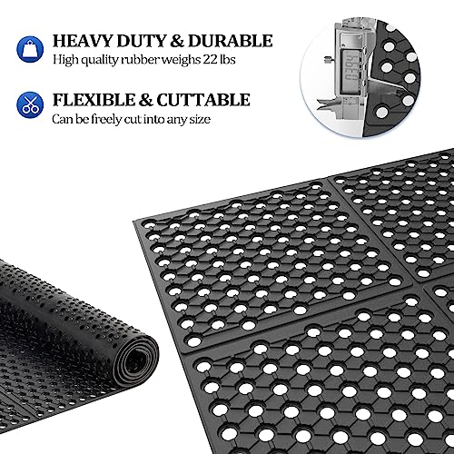 ROVSUN Rubber Floor Mat with Holes, 3x7 FT Hollow Large Mat Roll, Anti-Fatigue/Non-Slip Drainage Mat, for Industrial Kitchen Restaurant Bar Bathroom, Indoor/Outdoor Cushion (2 Packs) - size: 36x83 in.(3x7 ft)