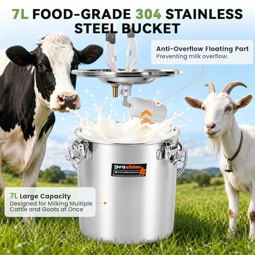 2 in 1 7L Electric Milking Machine with 4 Cow Teat Cups & 2 Goat Teat Cups