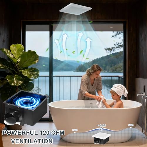 Bathroom Exhaust Fan, 120CFM Bathroom Fan Ceiling Mounted 8"x8" | Ventilation Fan Large Air-flow Capacity Bathroom Fan, 4 Inch Duct, No Attic Access Needed - size: 10"