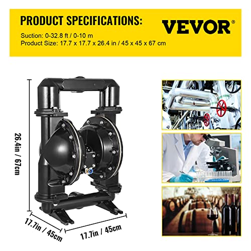 VEVOR Air-Operated Double Diaphragm Pump, 2 inch Inlet & Outlet, Aluminum Alloy Body, 158.4 GPM & Max 120PSI, Nitrile Diaphragm Transfer Pump for Petroleum, Diesel, Oil and Low Viscosity Fluids - size: 75 GPM