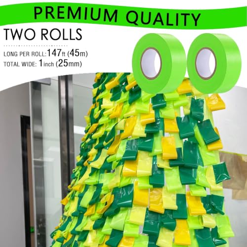 2 Pack Green Flagging Tape, Non-Adhesive, 1"*294ft | Plastic Ribbon Neon Marking Roll, Marking Tape for Tree Marking, Hunting, Boundaries and Hazardous Areas,Trail Marking - color: Green-2pcs