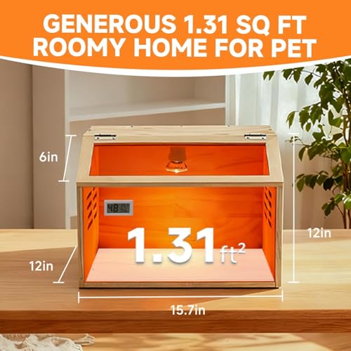 Wooden Chick Brooder Box with Heat Lamp and Thermometer, 15.7 x 12 x 12 in | Thick wood construction with pre-drilled holes suitable for chicks, ducklings, quail, hamsters small animals - size: 12.0"L x 15.7"W x 12.0"H