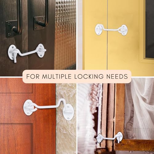Eco-Fused 6-inch Heavy Duty Hook and Eye Latch - 1x Barn Door Lock (White), 4X Mounting Screws - Powder Coated Stainless Steel Hooks for Door, Windows, Sheds, Fences, Gates, Closets, Cabinets - color: 1 set: 6 inch - White