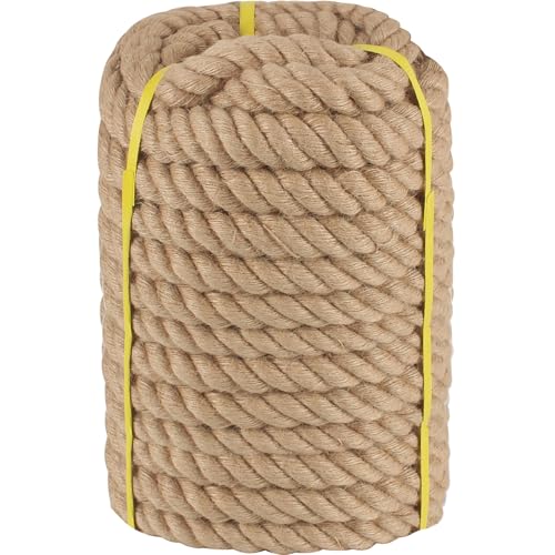 Twisted Manila Rope 1-1/2 in x 150 ft Natural Jute Rope Thick Hemp Ropes for Railing Docks Tug of War Decorating Crafts Nautical Landscaping Swing Hammock - size: 1-1/2inch x 150feet