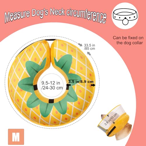 Inflatable Dog Cone Collar for Large Medium Small Dogs, Soft Dog Donut Collar Adjustable Recovery Cone for Pets After Surgery, Extra Enhanced Anti-Licking Guard Shield (Pineapple, Medium) - color: Pineapple, size: Medium