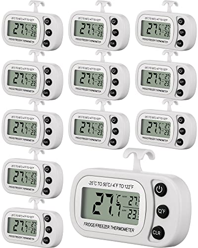 Frienda 4 Pcs White Digital Fridge Thermometer Waterproof Refrigerator and Freezer Max/min Record Function LCD Screen Refrigerator Thermometer with Hook and Magnetic Back for Home (Button) - color: White, size: Button
