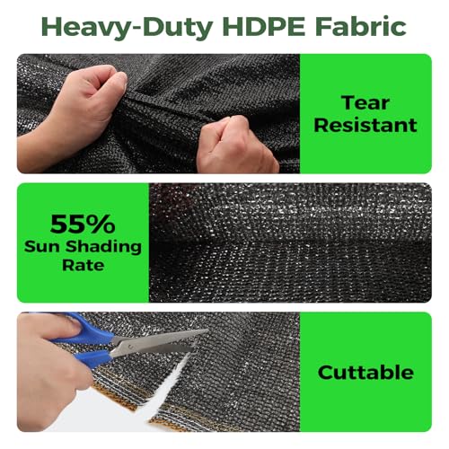 55% Shade Cloth for Garden,HDPE Cuttable Sun Shade for Plants,Mesh Garden Shade Cloth for Greenhouse Vegetables,Plant Heat Protection Black Cover for Patio Raised Bed (6×10FT) - size: 6×10FT