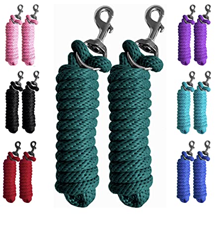 Majestic Ally Pack of 2 Solid Poly Lead Rope for Horses & Livestock – 10 Foot long and 5/8 inch Thick - Replaceable Heavy-Duty Bolt Snap – Handmade – Soft, Broken in Feel (Hunter Green) - color: Hunter Green