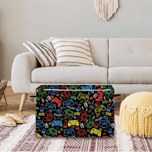 Rectangle Game Storage Basket, 14.9"11"9.4" Collapsible Box Bin with Handles - color: Game-black
