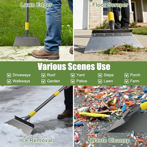 Floor Scraper Long Handle Heavy Duty, 60" Metal Ice Scraper for Driveway, Multifunctional Weed Scraper for Weed Cleaning Edging Trenching & Removing Snow Ice Dirty Moss - size: 60 inch