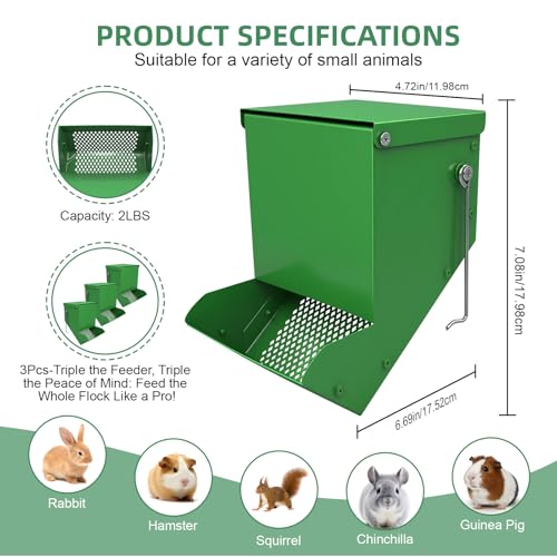 3 Packs Hay Feeder Rabbit, Metal Small Animal Feeder with Lid & Mesh Bottom, 4.7 Inch 2 LBS Capacity, Gravity Food Dispenser for Guinea Pigs Chinchillas, Cage or Outdoor Use, Green - size: 4.7 Inch (3Pcs)